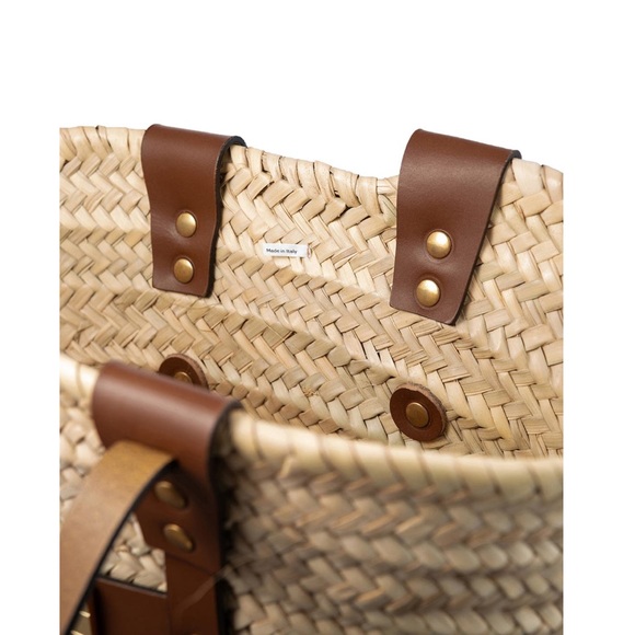 Frame Straw Tote Natural NWT Mini Tote Brown Leather Gold Hardware - Picture 2 of 10